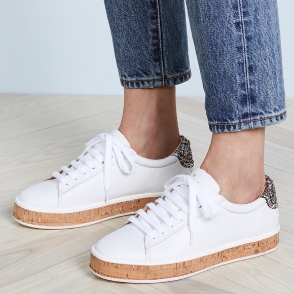 kate spade white sparkle sneakers